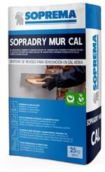 Mortero base cal aérea para tratamiento de humedades y remonte capialr. Sopradry Mur Cal de Soprema. Saco: 25 kg. Palet: 48 sacos,